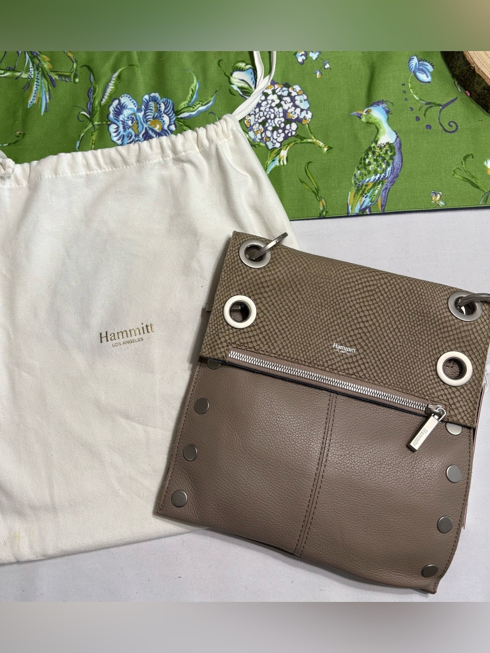 Hammitt Taupe/Brown Leather Crossbody with Grommet Accents